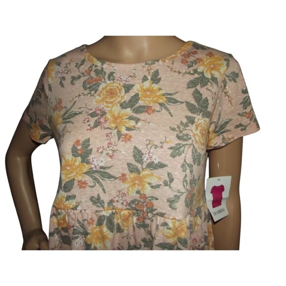 Bobbie Brooks Babydoll Top Womens Size Small Peach Pink Gold Floral knit tiered - Picture 6 of 12